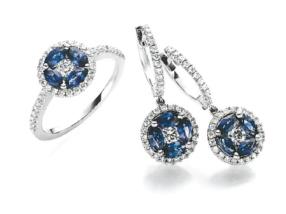 Bague et boucles d'oreilles Saphirs et brillant