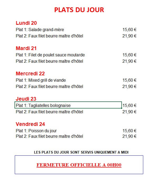 Menu du jour du 20/10/25 au 24/10/25