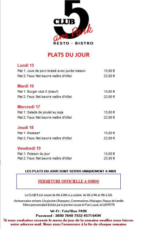 Menu de la semaine