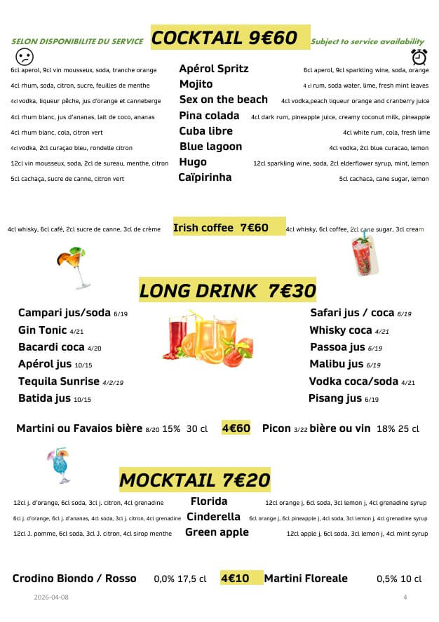 Carte Boissons