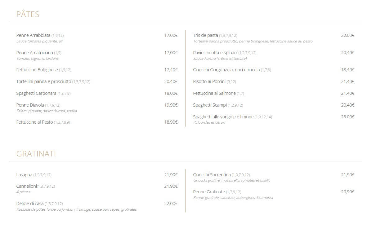 Pâtes et Gratinati