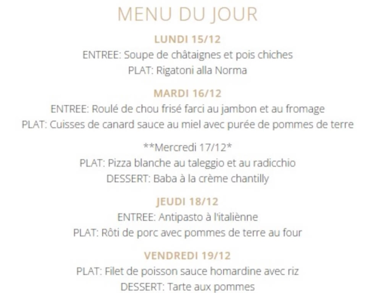 Menu du jour