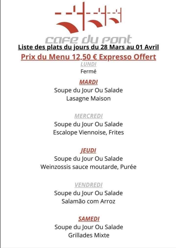 Menu du jour du 28 mars au 1 avril 1