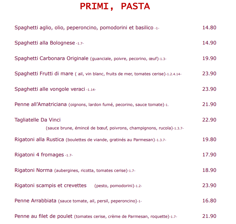 Primi, Pasta 1