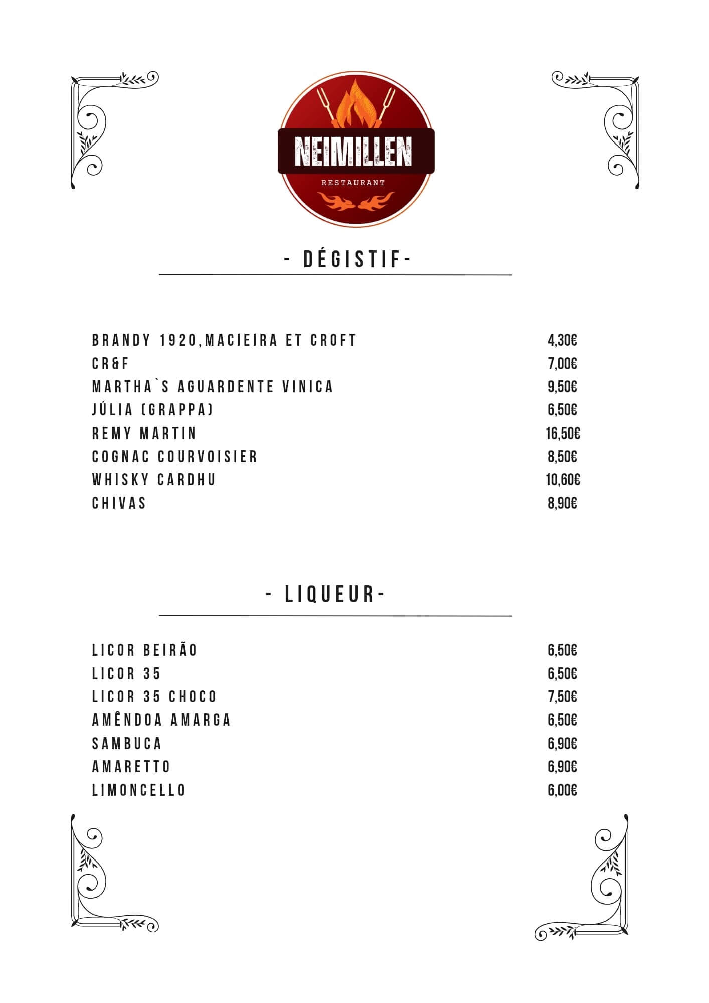 Digestifs et liqueurs